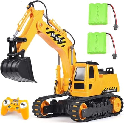 DOUBLE E Remote Control Excavator Toy, 2*Batteries 2.4GHz RC Excavator, 6-in-1 Digging/360° Rotation, 20M Range Sandbox Construction Toys Birthday Gift for Boys/Kids 6+ Years - color: Yellow