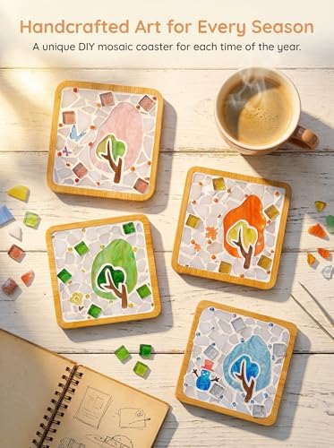 Kids Mosaic Coaster Kit – 4-Pack, Non-Toxic Crafts Ages 6-12 - color: Sweet style