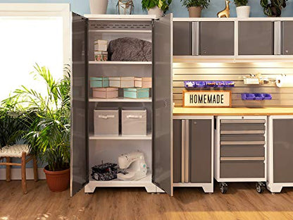 NewAge Products White Bold Series 14PC Garage Cabinetry Set · 24-Gauge Steel · Fully Welded · 216" W x 18" D x 76.75" H, 56992