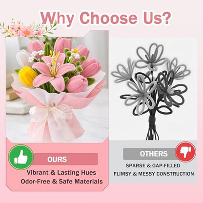 Party Rose 650PCS Pipe Cleaners Craft, Pipe Cleaner Bulk Flower Kit, 6 Colors Chenille Stems Flower Making Kit with Floral Wires, Gardening Tape, Stamens