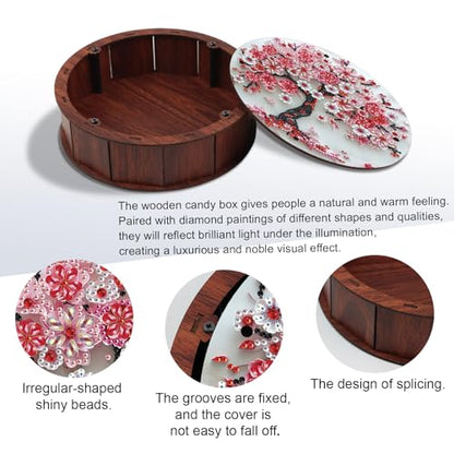 antor 5D Cherry Blossom Diamond Art Storage Box, DIY Wooden Jewelry Box Kit - color: Cherry Blossom Tree