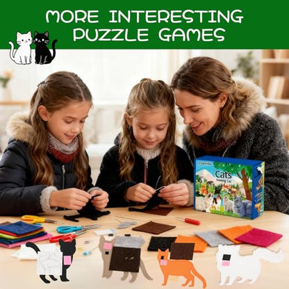GOASION Sewing Kit for Kids, 12 Pcs Cat Crafts Sewing Kit, Ages 5-8-12 - color: Cat Sewing Set - 12 Pack