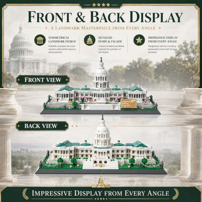 United States Capitol Building Blocks Set 1074 Pieces Washington D.C. Architecture Model Kit with Nameplate & Chain Fence USA Landmark Souvenir Gift Construction Toy for Adults & Teens - style: United States Capitol
