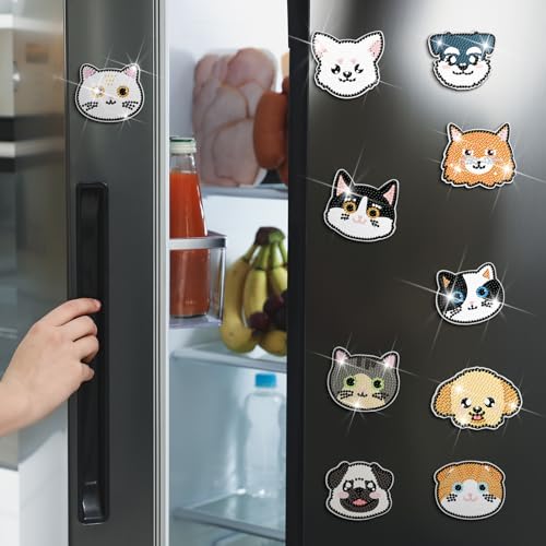 Remuuly 30 Pcs Cat and Dog Diamond Painting Magnets Diamond Art Magnets Kit - color: Cat and Dog