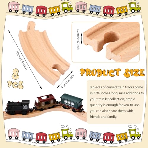 Liliful 8 Pcs Curved Wood Train Track, 3.94 x 1.57 x 0.47 Inch, Curved - size: 3.94 x 1.57 x 0.47 inches, style: Curved