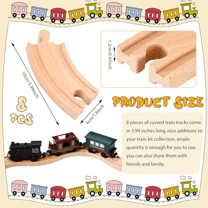 Liliful 8 Pcs Curved Wood Train Track, 3.94 x 1.57 x 0.47 Inch, Curved - size: 3.94 x 1.57 x 0.47 inches, style: Curved