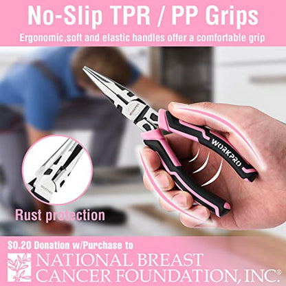 WORKPRO 4-Piece Pliers Set, Premium CR-V Construction Pliers Tool Sets - color: Pink