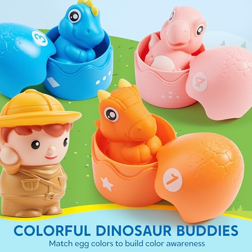 Play-Act Learning Toys for 1 2 3 Years Old, Counting, Matching & Sorting Montessori Learning Dinosaur Train Including 9 Dinosaurs, Birthday Gift for Baby Boys Girls - style: Dinosaur Number Train