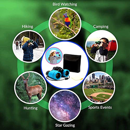 Kids Binoculars Ages 3-12 with Compass & Whistle - color: Blue