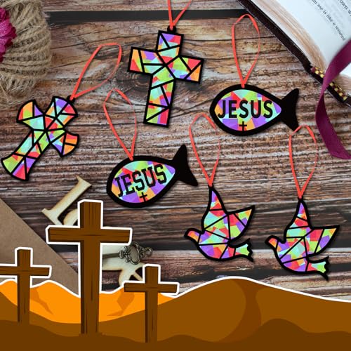 Sinload 24 Sets Religious Sunday School Cross Fish Dove Tissue Paper Crafts - style: Dove Fish Cross
