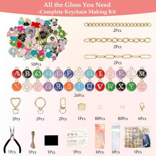 Lemosyu 271Pcs Charms Lip Gloss Keychain Making Kit for DIY Craft, Gifts - size: 271 Pcs Kit