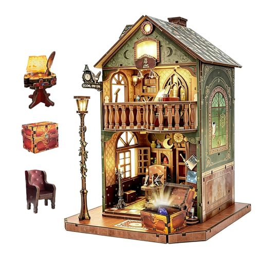 Book Nook Kit DIY Miniature House with LED Light, 3D Wooden Puzzle Owl Library Bookshelf Insert, DIY Craft Model Kit for Adults & Teens, Creative Bookshelf Decor Gift - style: Owl library