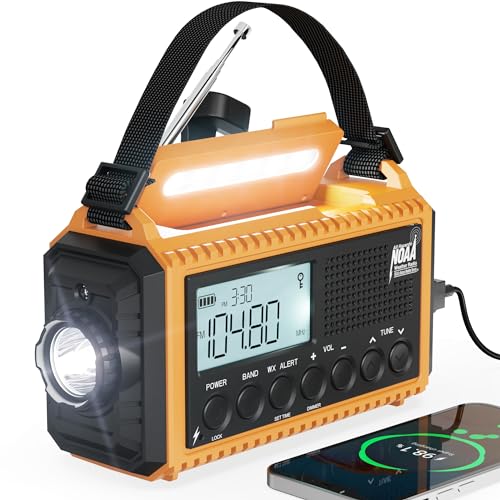 NOAA Weather Alert Radio, 5000mAh Solar Hand Crank Emergency Radio - color: Wax Yellow