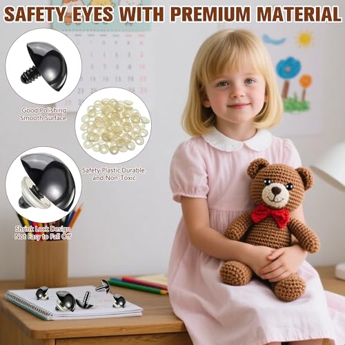 172pcs Large Black Safety Eyes for Amigurumi Crochet – 18-30mm Plastic Doll Eyes with Washers, Assorted Sizes for DIY Stuffed Animals, Teddy Bears, Plush Dolls, and Craft Making Supplies