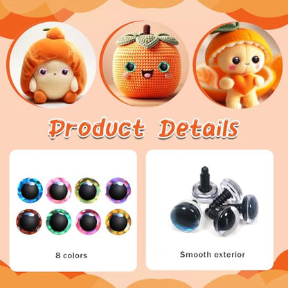 TOAOB 32pcs 12mm Glitter Safety Eyes Mixed Colors Crafts Crochet Eyes with Washers for Amigurumis Stuffed Animals DIY Puppet Doll Making - size: 12mm