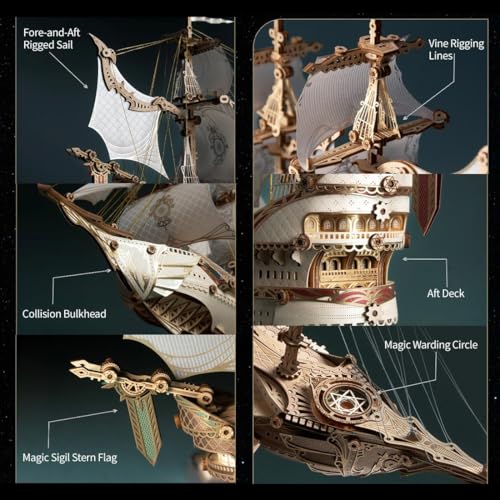 Helixsun 3D DIY Victorian-Style Wooden Fairy Ship Detailed Assembly Model Kit (White/386 Pcs/No Glue) — Twin-masted Warship Layout with A Four-Deck Stern Castle