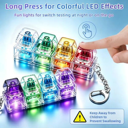 2 PCS Keyboard Fidget Toy, Decompression Button Clicker Keychain with Glowing LED, Portable Tactile Sensory Toys, Stocking Stuffers for Stress Relief, Autism, ASMR, Adults, Teens - color: 2pcs Rainbow