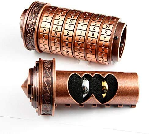 Cryptex Da Vinci Code Mini Cryptex Lock Puzzle Boxes with Special Compartments Anniversary Valentine's Day Romantic Birthday Gifts for Her Gifts for Girlfriend Box for Men - color: Copper