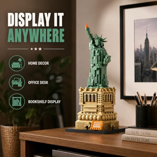 Statue of Liberty Building Sets 1470 Pieces Architecture Model Kit with Display Base New York City Landmark Souvenir Gift Construction Toy for Adults & Teens - color: Green
