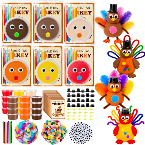 24 Packs Fall Thanksgiving Crafts for Kids DIY Turkey Air Dry Clay Kit