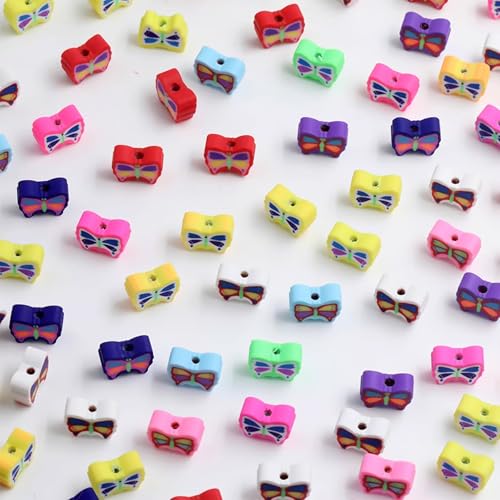 100 Pcs Butterfly Polymer Clay Beads Mixed Heishi Spacer Beads Supplies for DIY Bracelet Earring Necklace Jewelry Making - color: Butterfly
