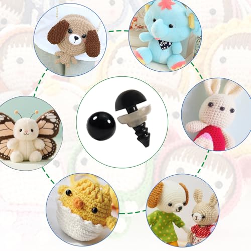 TOAOB 150pcs 12mm Black Plastic Safety Eyes Crafts Safety Eyes with 150pcs Washers for Stuffed Animals Amigurumis Crochet Doll Making - size: 12mm