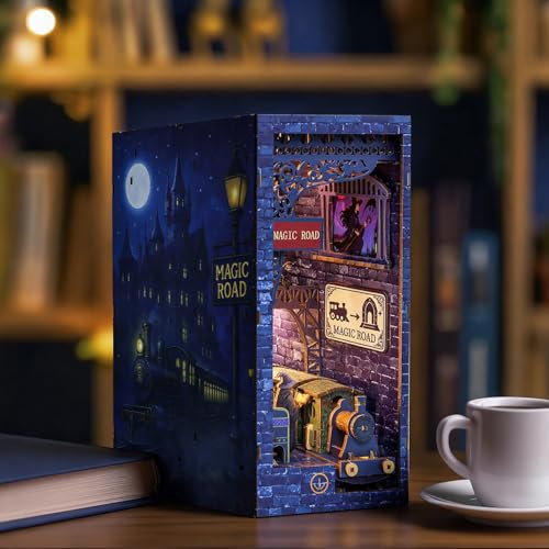 Magic Station Book Nook Kit - DIY Miniature House Kit for Adults, Teens and Beginners, Dollhouse Booknook Magic Book Nook Tiny House Bookshelf Decor 3D Wooden Puzzle, DIY Bookshelf Insert Decor Gift - style: Magic Station
