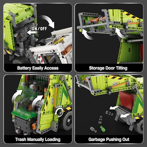 Reobrix Large Garbage Truck Building Block Toy Set for Adult, Compressed Garbage Truck with RC Control & Interactive Features, Creative Birthday Gift 22022 with 1468 Pieces - style: Large Garbage Truck