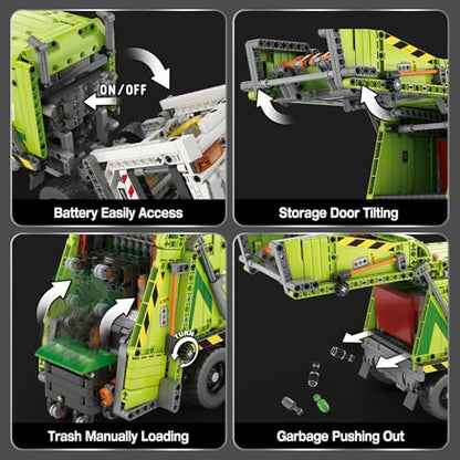 Reobrix Large Garbage Truck Building Block Toy Set for Adult, Compressed Garbage Truck with RC Control & Interactive Features, Creative Birthday Gift 22022 with 1468 Pieces - style: Large Garbage Truck