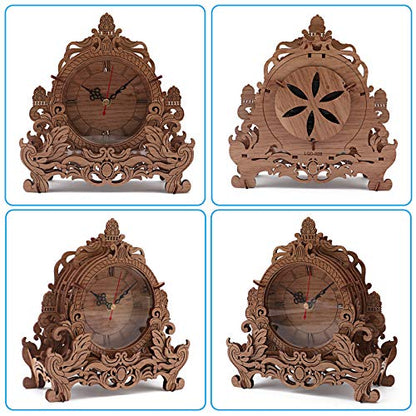 OWNONE1 Wooden 3D Puzzle Clock Model Kit for Adults, DIY Desk Clock, Dark Wooden 3D Puzzles, Crafts Gifts for Kids Children - style: Clock