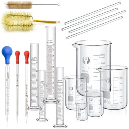 Glass Beakers Cylinder Pipettes Lab Glassware Set 18 Pieces