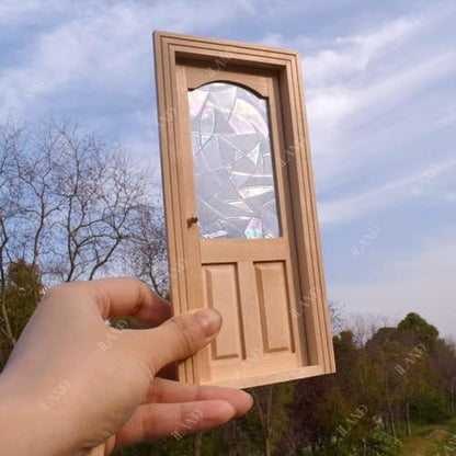 iLAND Dollhouse Door on 1 12 Scale, Unfinished Paintable Wooden Door w/ 3D Windowpane Reflecting Rainbow Light & Golden Metal Handles, Miniature Building Supplies Dollhouse Furniture & Decor - style: Classic Door w/ 3D Acrylic Windowpane