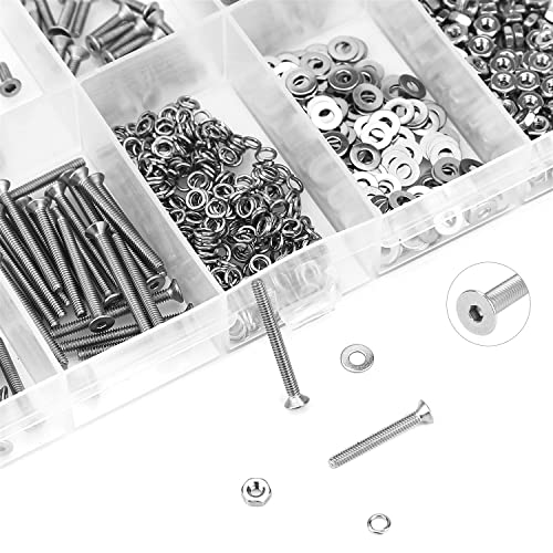 HELIFOUNER 560 Pieces M2 x 4mm /6mm /8mm /10mm /12mm /16mm /20mm, Countersunk Head Socket Cap Screws Bolts Washers Nuts Kit, 304 Stainless Steel - size: M2, style: Countersunk Head Socket Cap