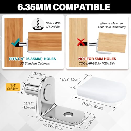 24 Pack Shelf Pegs 1/4 Inch (6.35mm), White Heavy Duty Cabinet Shelf Pins - size: 1/4''