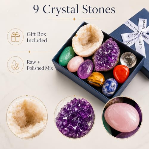 Crystal Stone Set Mineral Specimen Kit with Tumbled Stones Amethyst Cluster and Geode Rock