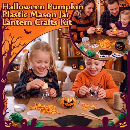 24 Sets Halloween Crafts Kits DIY Pumpkin Plastic Mason Jar - style: Pumpkin