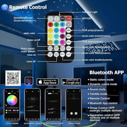 AMKI 16W Starlight Headliner Kit Twinkle+Sound Activated 200pcs 0.03in 6.5ft Cable End Glow Fiber Optic Light APP/Remote Control RGBW Starlight Box for Car Home Star Ceiling Decor - size: 200pcs*0.03in*6.5ft+Regular