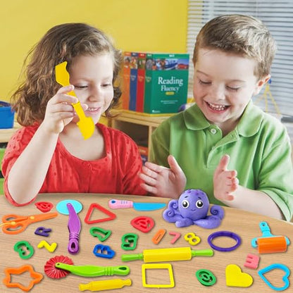 Dough Tools 55 PCS Dough Play Tools Set for Kids, Plastic Alphabet Numbers Shapes Cutters, Rollers, Scissors - style: 55 pcs