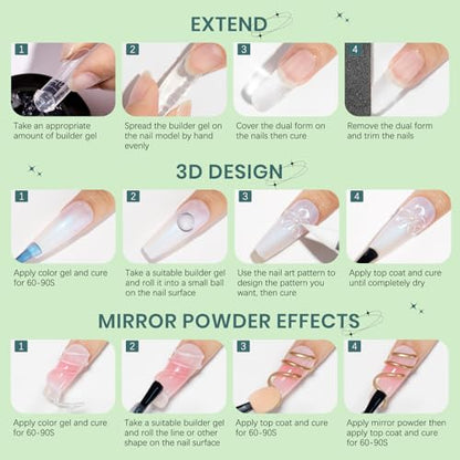Solid Builder Gel for Nails 3D Nail Gel Art Non-Stick Hand Sculpture Gel - color: Clear&Aurora Blue
