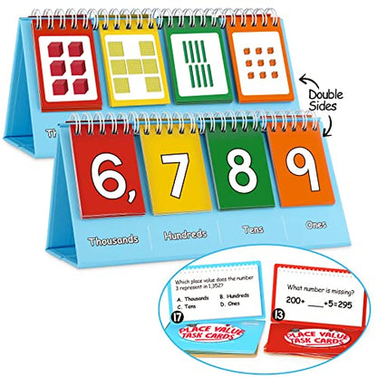 Aizweb Student Place Value Flip Chart - Math Manipulatives K-3 for Elementary Classroom - Double-Sided with Whole Numbers and Base Ten Blocks - size: 3.9"×8.3"