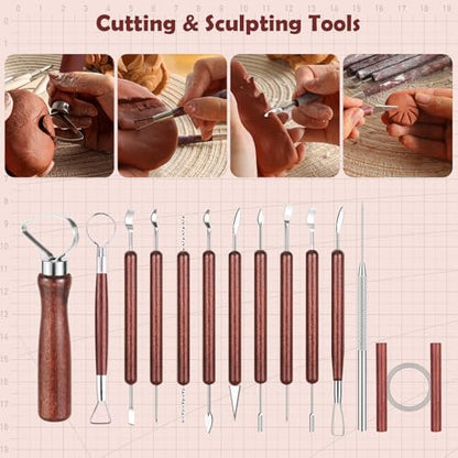 36PCS Pottery Tools and Supplies, Ceramic Polymer Tools Kit, Clay Tools Sculpting Set for Pottery Kiln, Pottery Wheel, Carving, Shaping, Dotting, Molding, Modeling, Air Dry Clay, Crafting Supplies - color: 36PCS