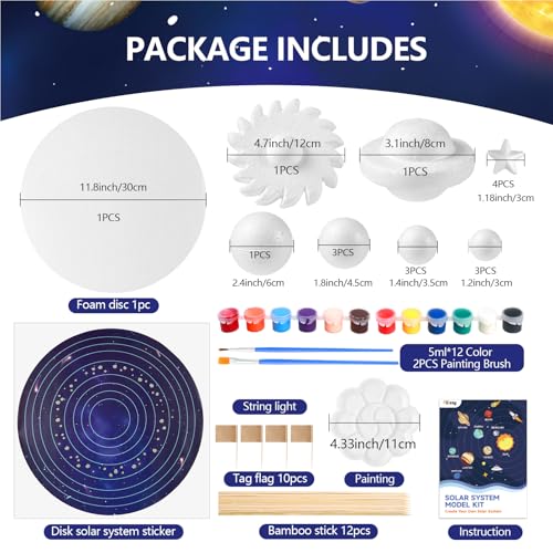 Pllieay Solar System Model Kit, Includes Foam Cylinder, Mixed Sized Foam Balls, Planetary Track Sticker and Bamboo Sticks for Kids School Science Projects - style: Solar System Model Kit