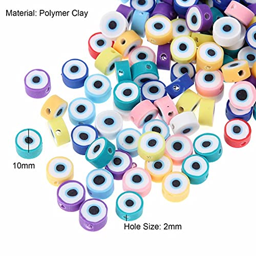 100pcs Colorful Evil Eye Polymer Clay 10mm Spacer Beads for Women Jewelry Making DIY Bracelet Necklace Hair Clip Accessories (Evil Eye) - color: Evil Eye