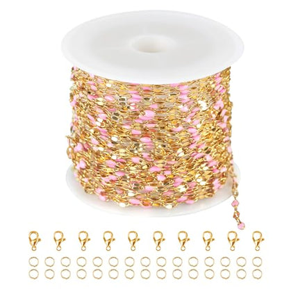 UMAOKANG Pink Enamel Chains for Jewelry Making Stainless Steel Chain Bulk - color: Gold-Pink