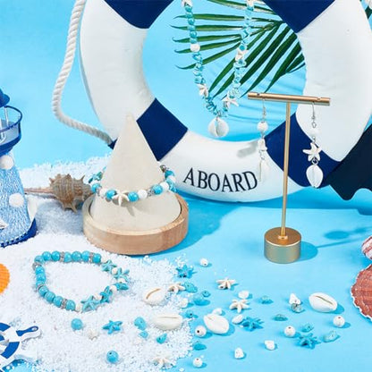 SUNNYCLUE 1 Box About 300Pcs Bohemian Style Starfish Beads Blue White Natural Shell Beads Summer Ocean Animal Starfish Seashell Charms 6mm 8mm Chip Spacers for Jewelry Making Kits - color: Boho Styles Beads Kit-3