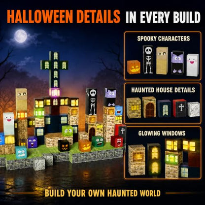 Veecafiodi Halloween Magnetic Building Blocks with Lights, 137PCS Magnetic Blocks STEM Construction Set for Kids Ages 4-8, Spooky Building Toy, Birthday Gift for Boys Girls - color: Multicolor