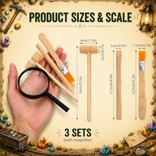 Homoyoyo Archaeology Kit for Kids Dinosaur Digging Kit with 3 Wooden Hammers 3 Wooden Chisels 3 Wood Brushes and 3 Magnifiers Educational Digging Tools for Science Learning and Hands on Play