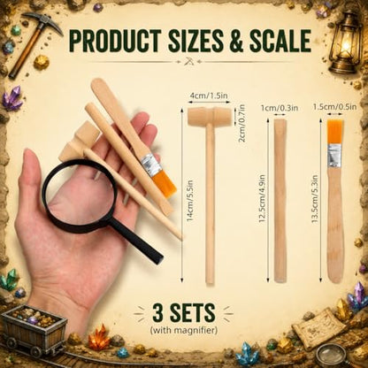 Homoyoyo Archaeology Kit for Kids Dinosaur Digging Kit with 3 Wooden Hammers 3 Wooden Chisels 3 Wood Brushes and 3 Magnifiers Educational Digging Tools for Science Learning and Hands on Play
