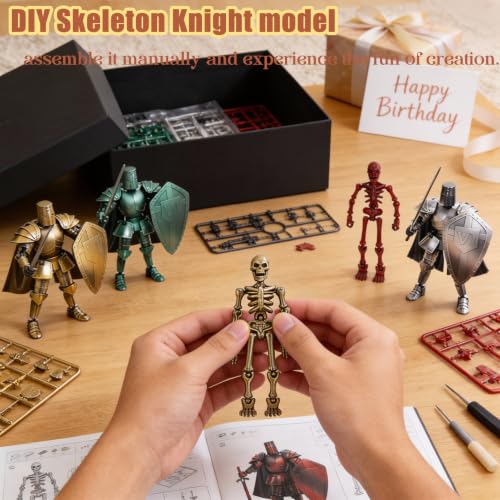 T13 Skeleton Knight Action Figure,DIY Posable Model Collectible Kit(Gold) - color: Gold