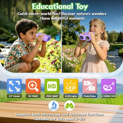 2 in 1 Kids Microscope and Telescope, STEM Educational Toy, Purple - color: Purple